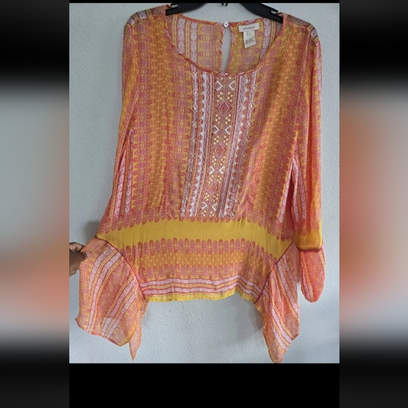 Sundance Sheer Blouse Sz L Women Sunset Go Beyond Embroidered Asymmetrical Boho - Picture 9 of 11